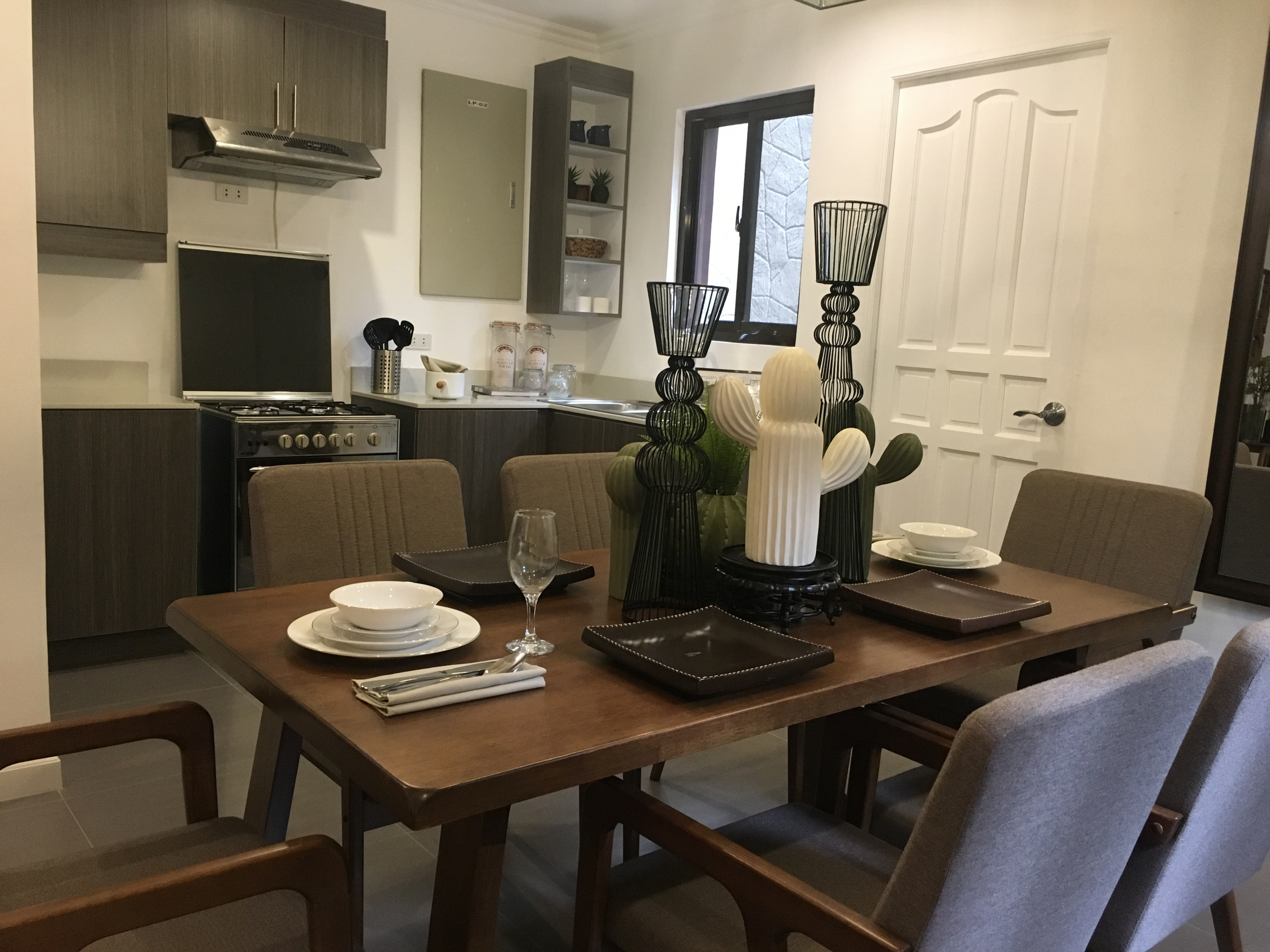 Dining area and kitchen interior in Chatelard luxury home